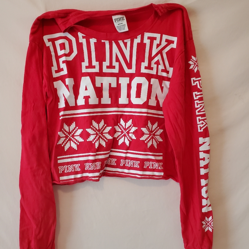 PINK Nation Victoria's Secret Long Sleeve Crop Top